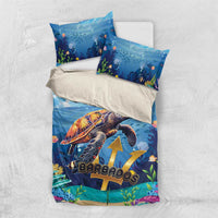 Blue ocean turtle bedding set: duvet with two pillowcases, reef and fish print