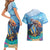 Personalised Barbados Sea Turtle Couples Matching Short Sleeve Bodycon Dress and Hawaiian Shirt Ocean Style - Wonder Print Shop