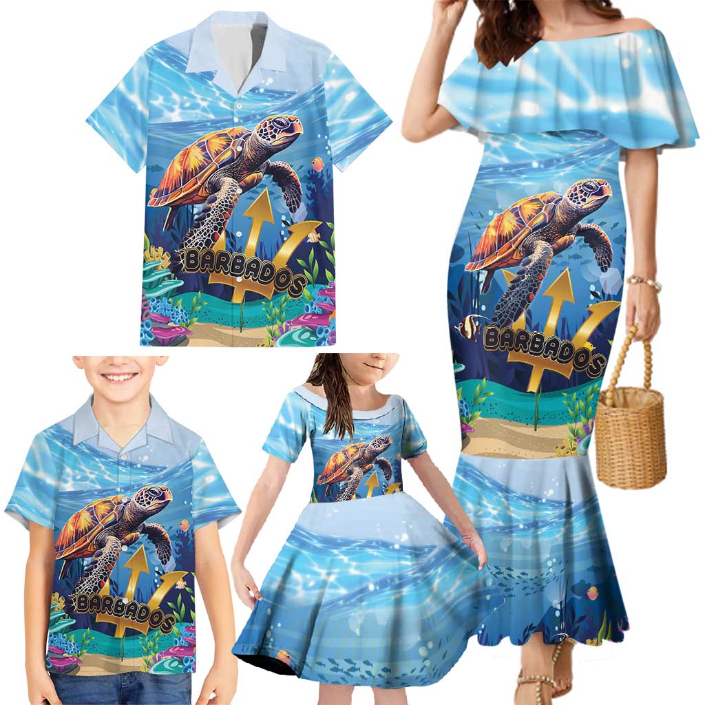 Personalised Barbados Sea Turtle Family Matching Mermaid Dress and Hawaiian Shirt Ocean Style - Wonder Print Shop