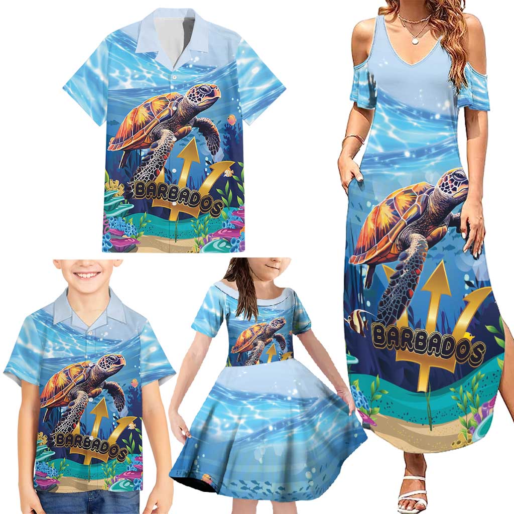 Personalised Barbados Sea Turtle Family Matching Summer Maxi Dress and Hawaiian Shirt Ocean Style - Wonder Print Shop