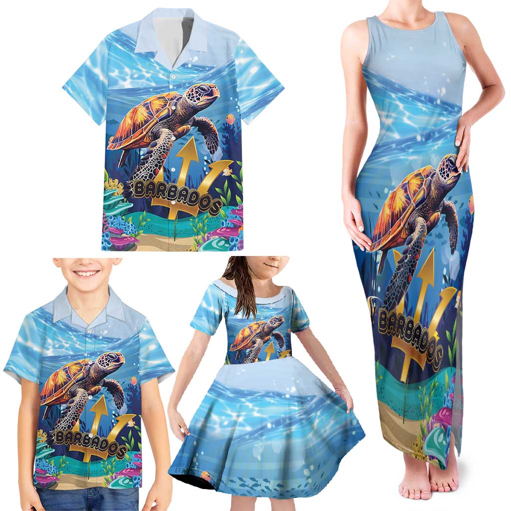 Personalised Barbados Sea Turtle Family Matching Tank Maxi Dress and Hawaiian Shirt Ocean Style - Wonder Print Shop