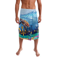 Light blue ocean print shorts with sea turtle graphic and colorful flowers
