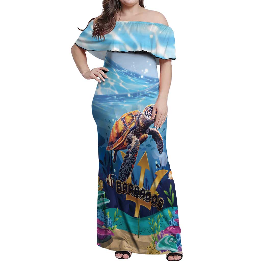 Personalised Barbados Sea Turtle Off Shoulder Maxi Dress Ocean Style - Wonder Print Shop