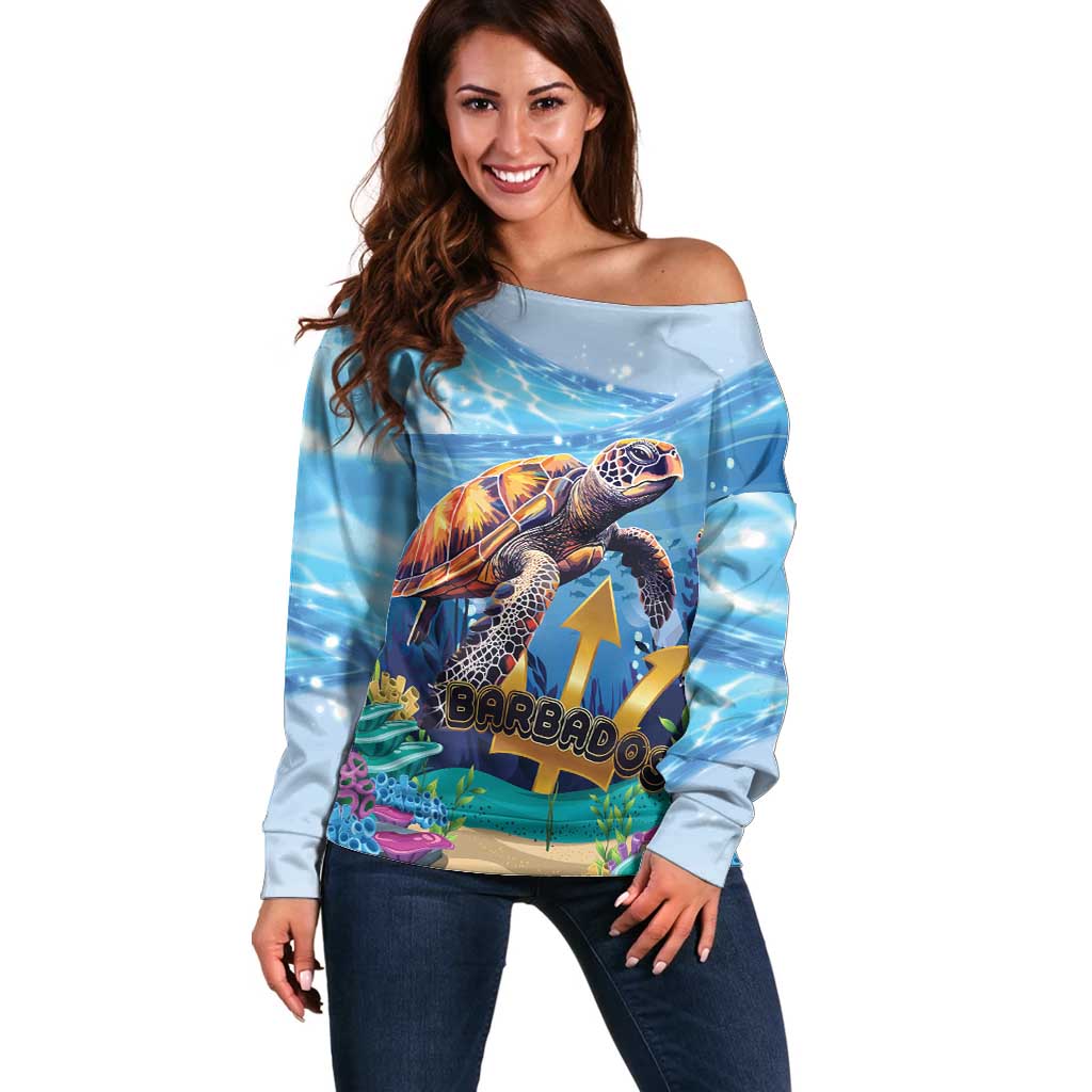 Personalised Barbados Sea Turtle Off Shoulder Sweater Ocean Style - Wonder Print Shop