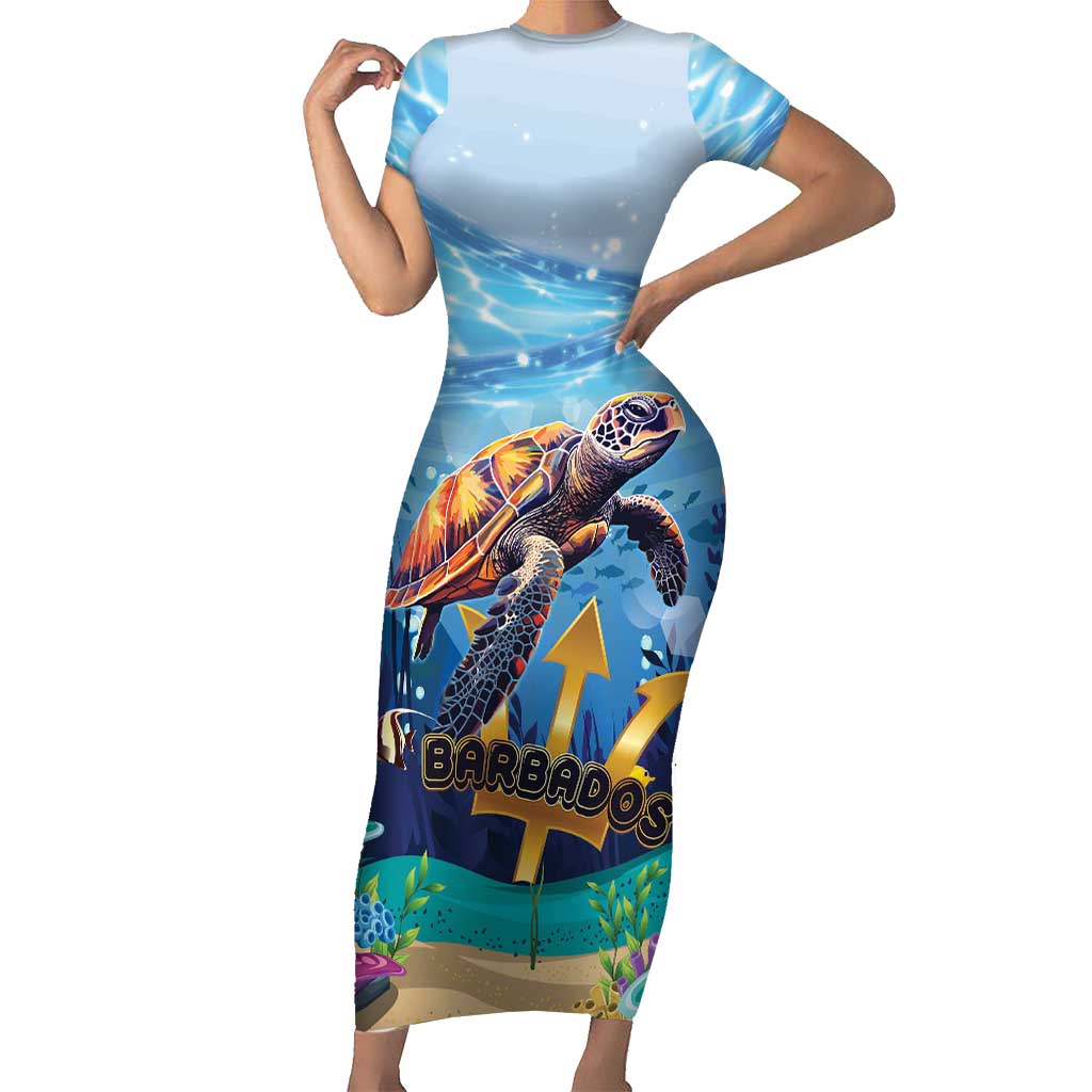 Personalised Barbados Sea Turtle Short Sleeve Bodycon Dress Ocean Style - Wonder Print Shop