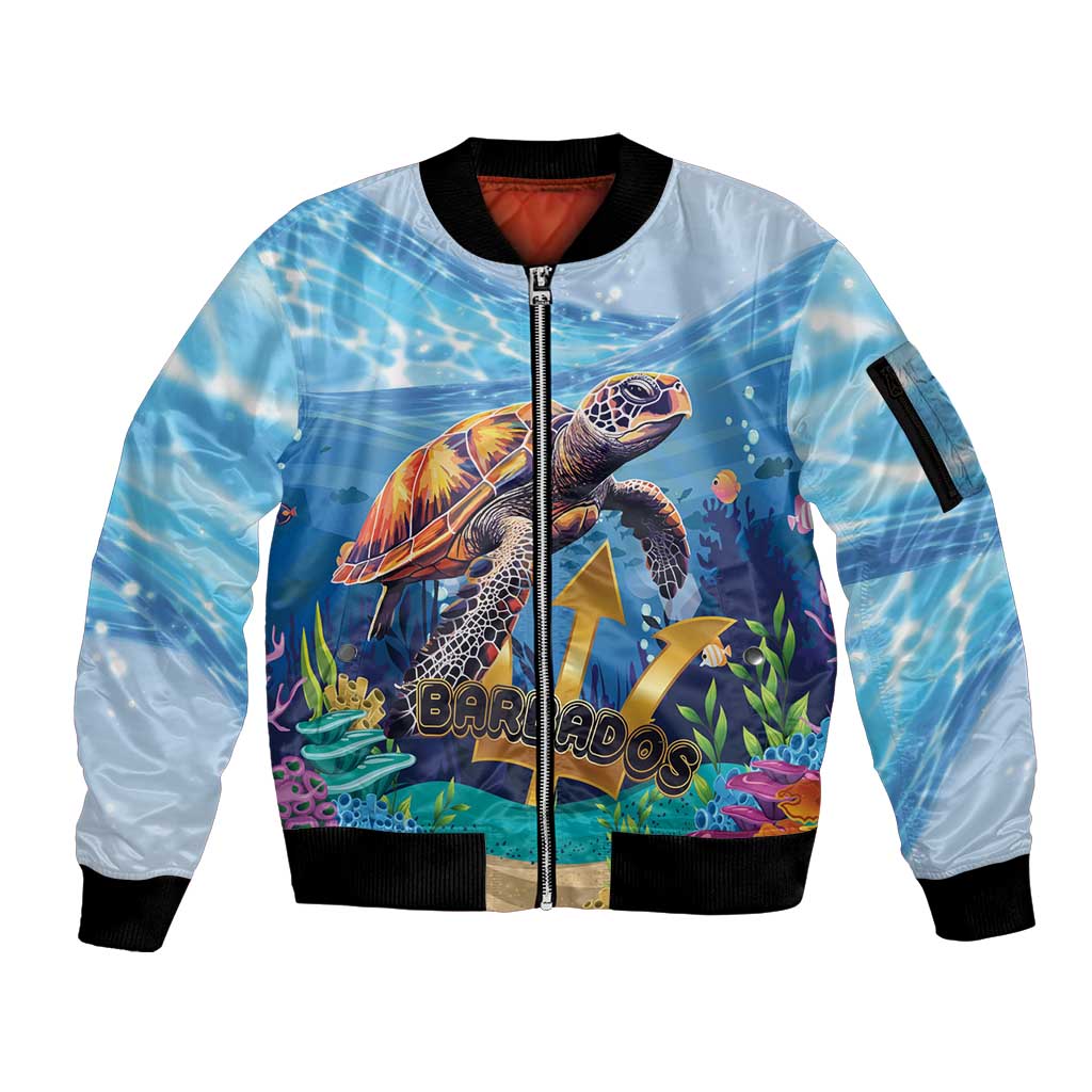 Personalised Barbados Sea Turtle Sleeve Zip Bomber Jacket Ocean Style - Wonder Print Shop