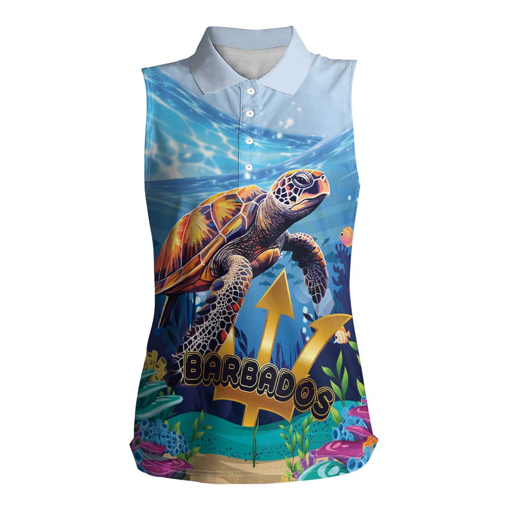 Personalised Barbados Sea Turtle Women Sleeveless Polo Shirt Ocean Style - Wonder Print Shop