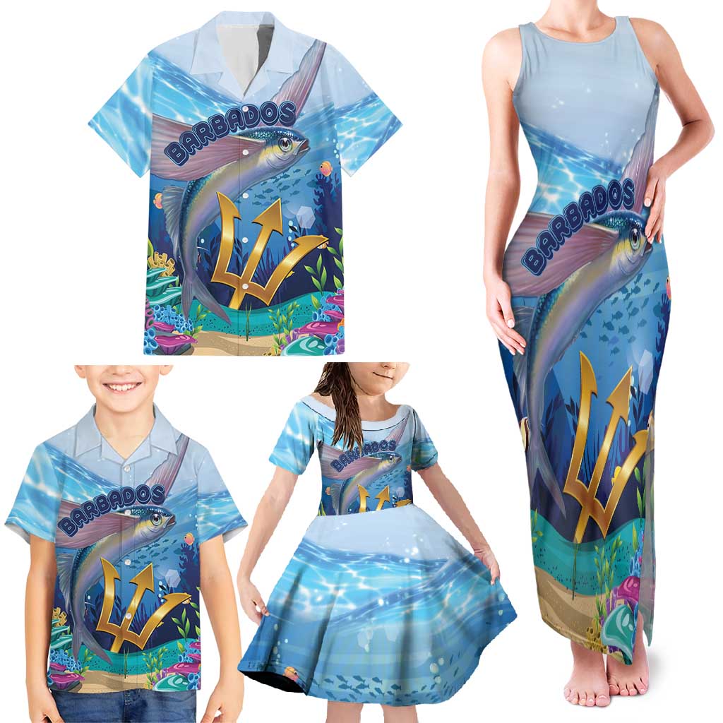 Personalised Barbados Flying Fish Family Matching Tank Maxi Dress and Hawaiian Shirt Ocean Style - Wonder Print Shop