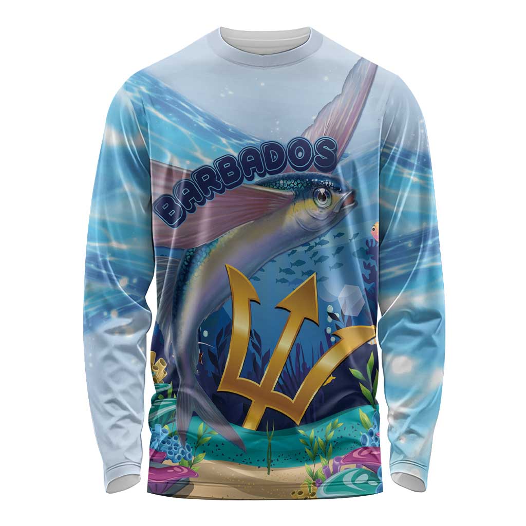 Personalised Barbados Flying Fish Long Sleeve Shirt Ocean Style - Wonder Print Shop