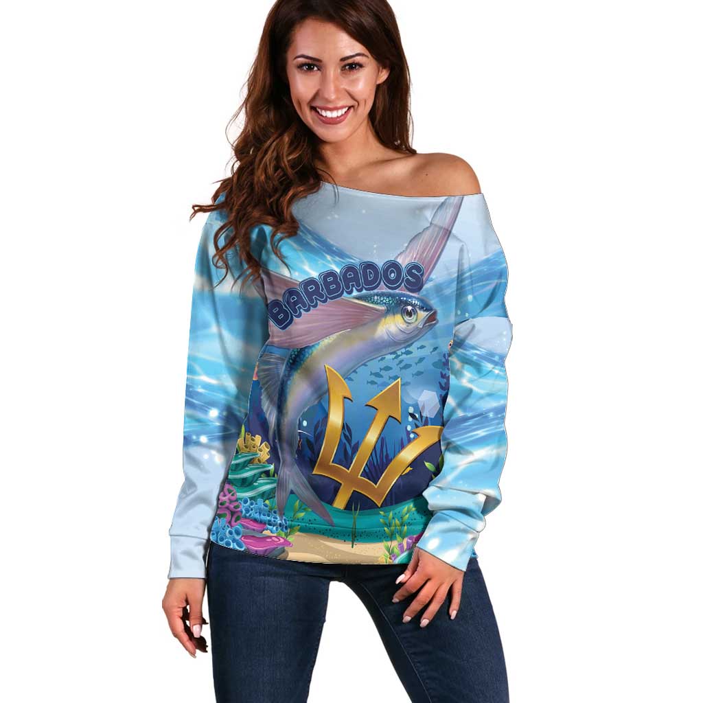 Personalised Barbados Flying Fish Off Shoulder Sweater Ocean Style - Wonder Print Shop