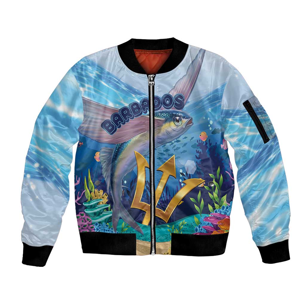 Personalised Barbados Flying Fish Sleeve Zip Bomber Jacket Ocean Style - Wonder Print Shop