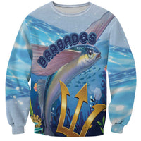 Light blue sweatshirt with Barbados flying fish graphic and gold letter accents