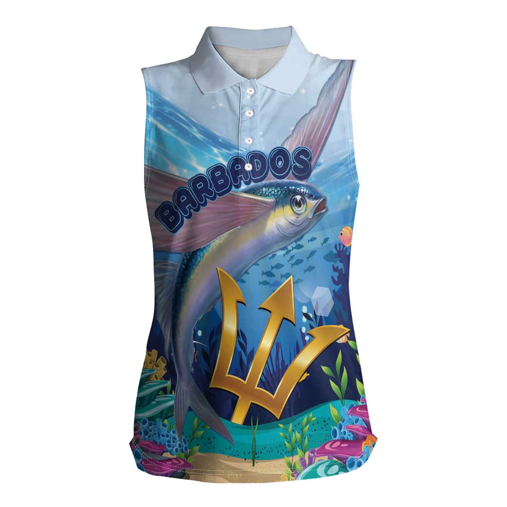 Personalised Barbados Flying Fish Women Sleeveless Polo Shirt Ocean Style - Wonder Print Shop