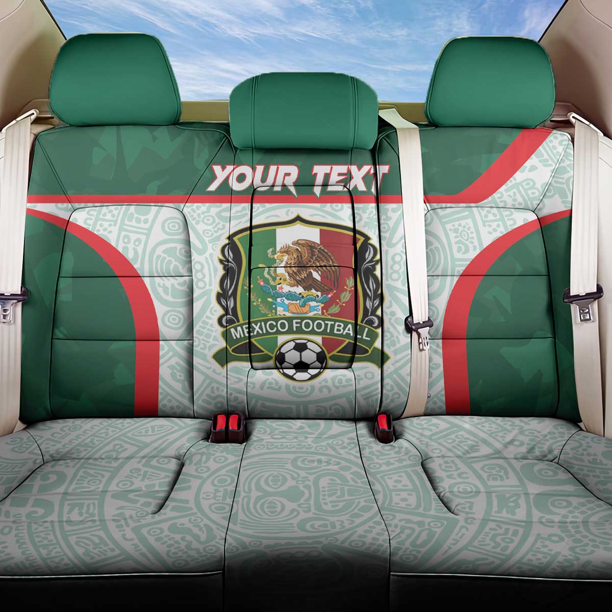 Custom Mexico Football Back Car Seat Cover Aztec Pattern - Wonder Print Shop