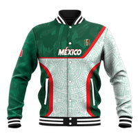 Green Mexico varsity baseball jacket with aztec front panel and striped collar