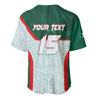 Green and white soccer jersey back with red trim, Aztec pattern, YOUR TEXT and 15