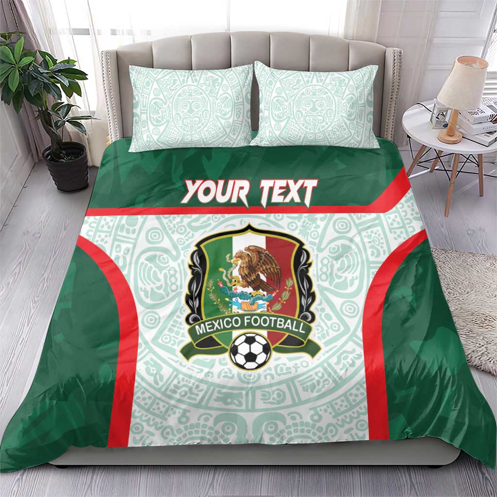 Mexico football bedding set: green Aztec duvet with pillow covers and Mexico crest center