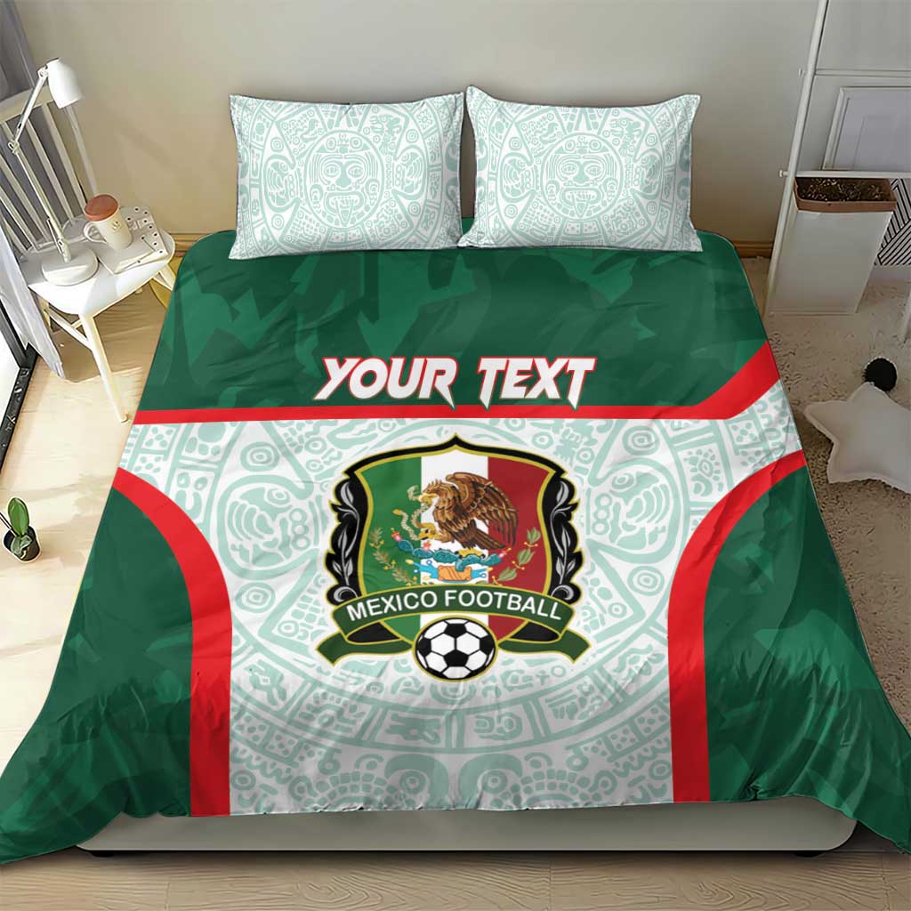 Mexico football bedding set: green Aztec duvet with two pillow covers and Mexico football crest
