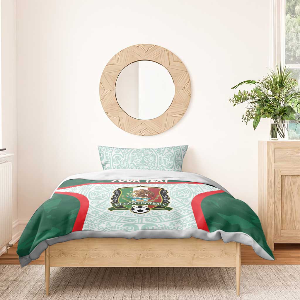 Mexico football bedding set: green Aztec duvet with pillow cover, Mexico logo and red side panels