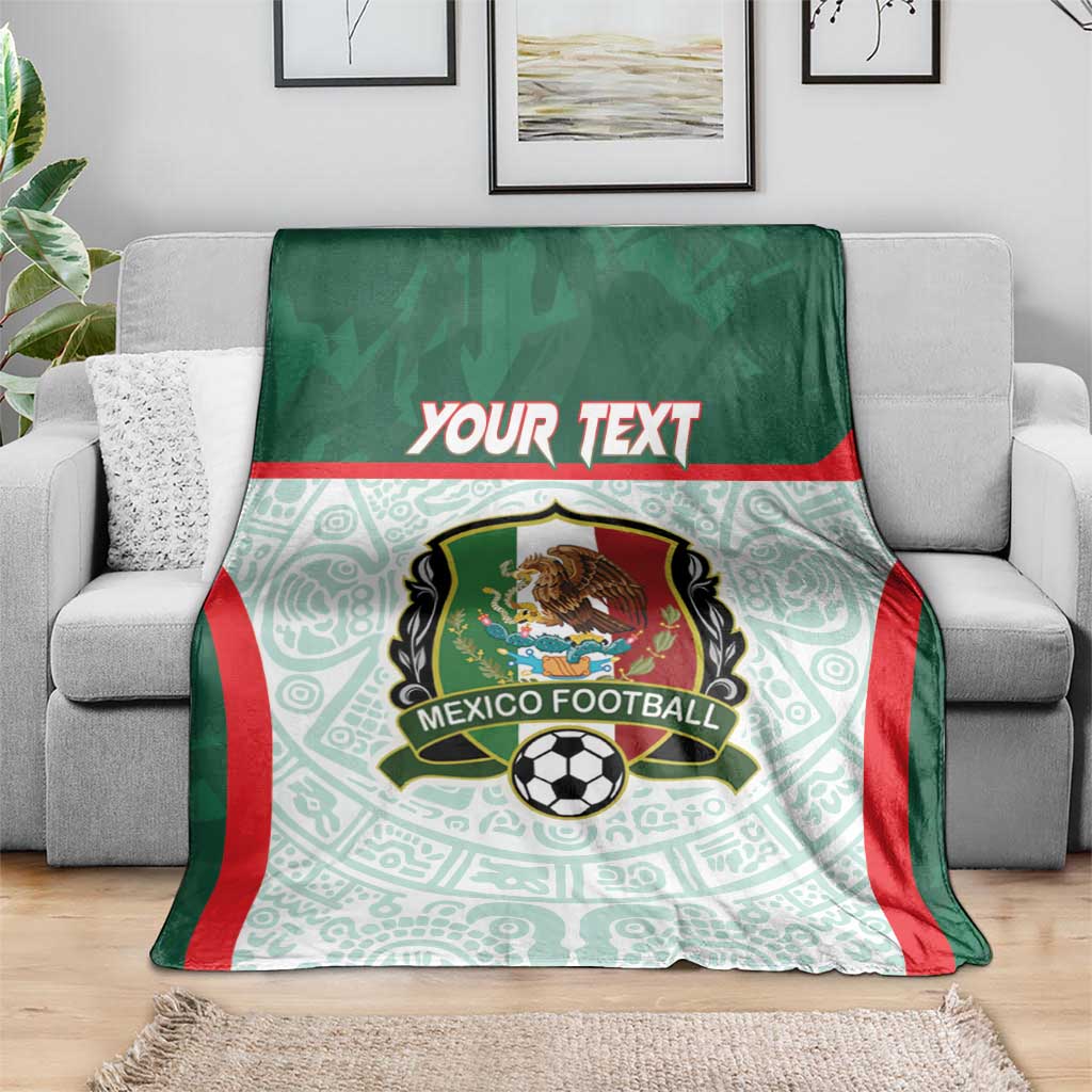 Green and light-blue football blanket with red side stripes, Mexico crest and 'Your Text'