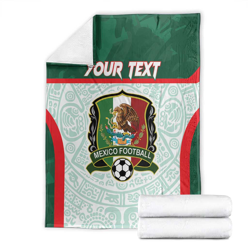 Football blanket set with green top, Mexico crest and 'Your Text', red trim, folded