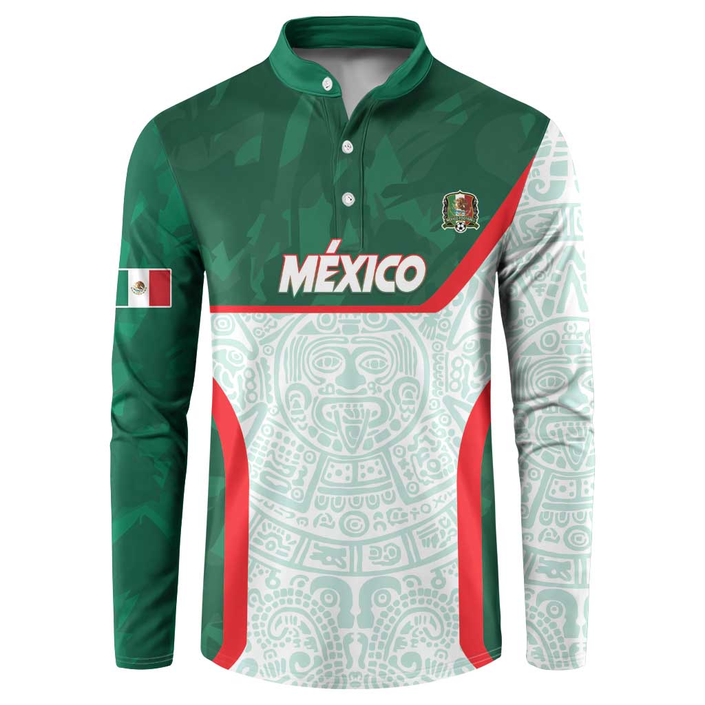 Custom Mexico Football Button Sweatshirt Aztec Pattern