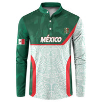 Men's green button-up sweatshirt with Mexico graphic and light Aztec-style pattern