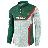 Men's green button-up sweatshirt with Mexico logo, red diagonal panels, chest crest patch