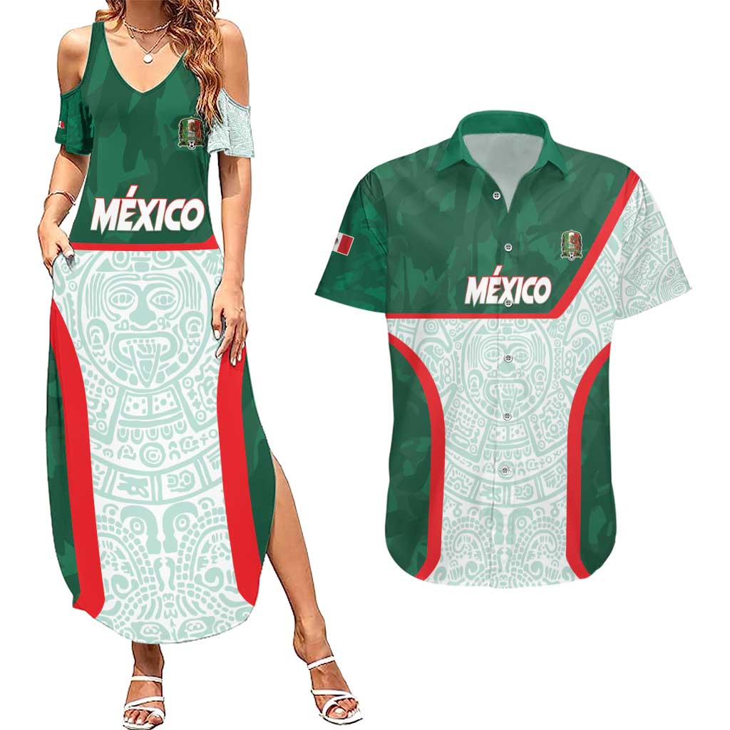 Custom Mexico Football Couples Matching Summer Maxi Dress and Hawaiian Shirt Aztec Pattern