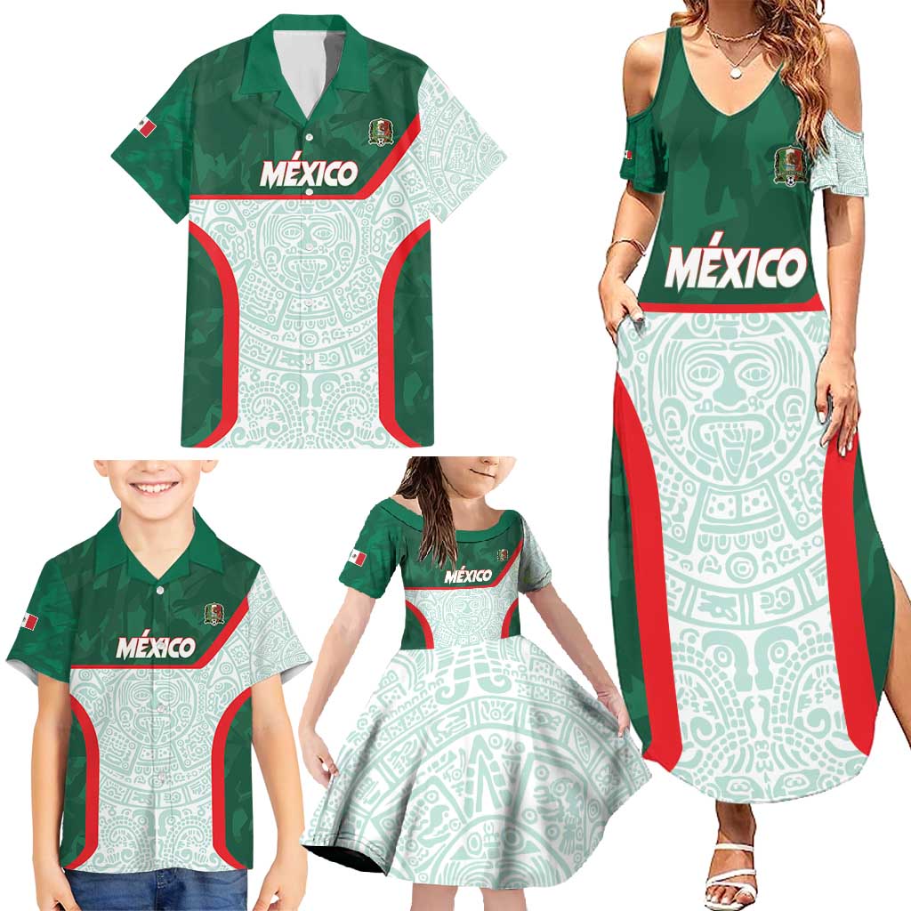 Custom Mexico Football Family Matching Summer Maxi Dress and Hawaiian Shirt Aztec Pattern