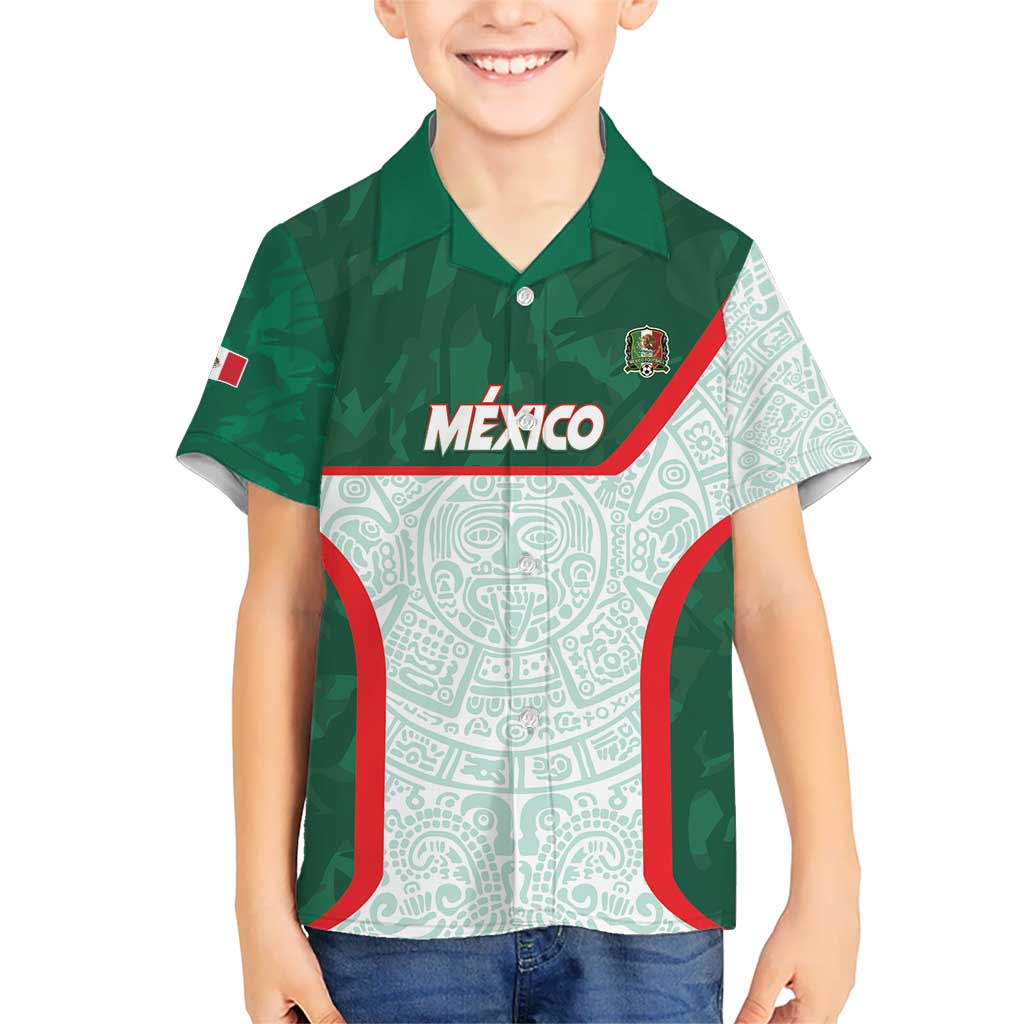 Custom Mexico Football Kid Hawaiian Shirt Aztec Pattern