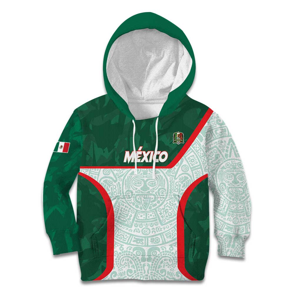 Custom Mexico Football Kid Hoodie Aztec Pattern