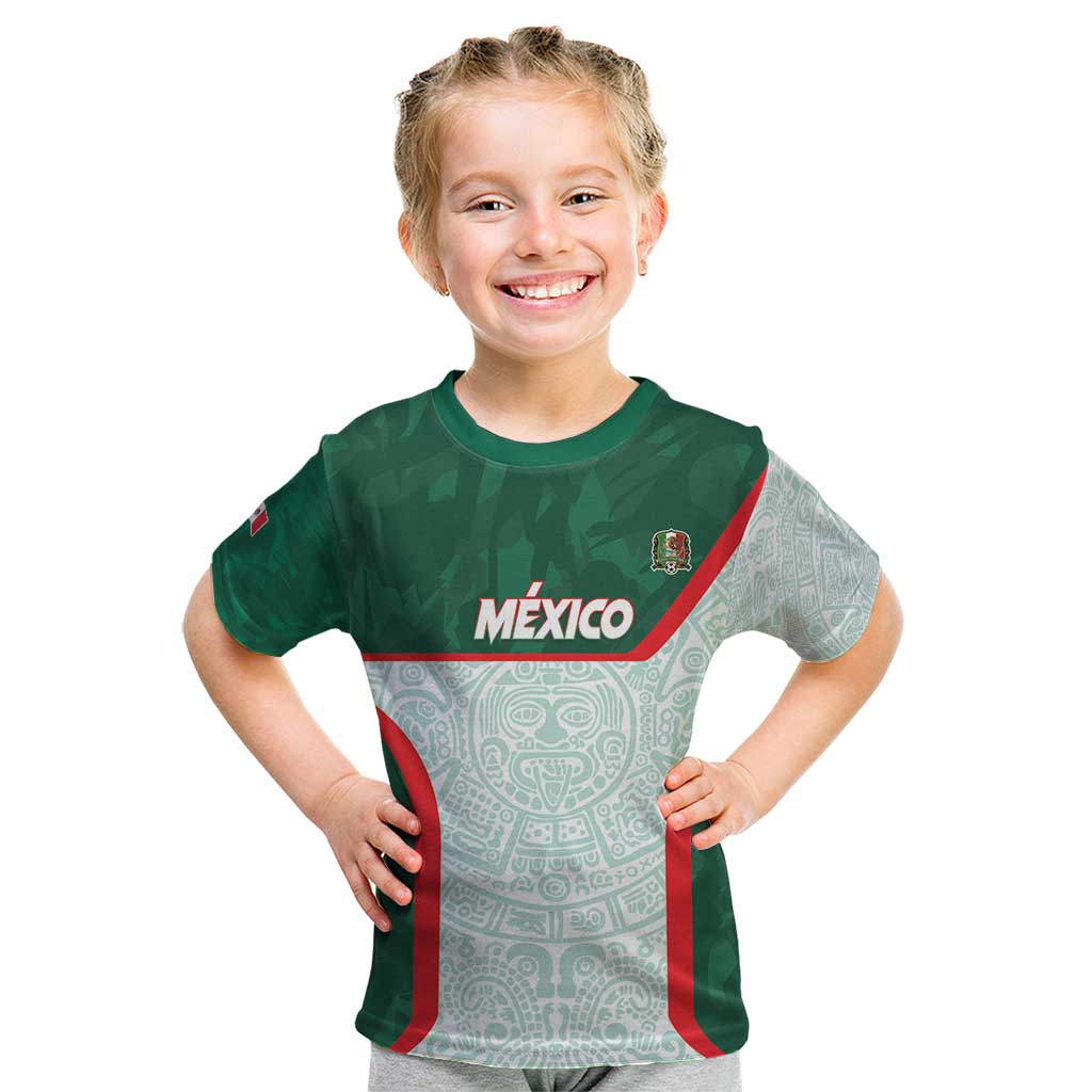 Custom Mexico Football Kid T Shirt Aztec Pattern