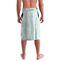 Aqua and green Aztec-pattern shorts with elastic waistband and back seam