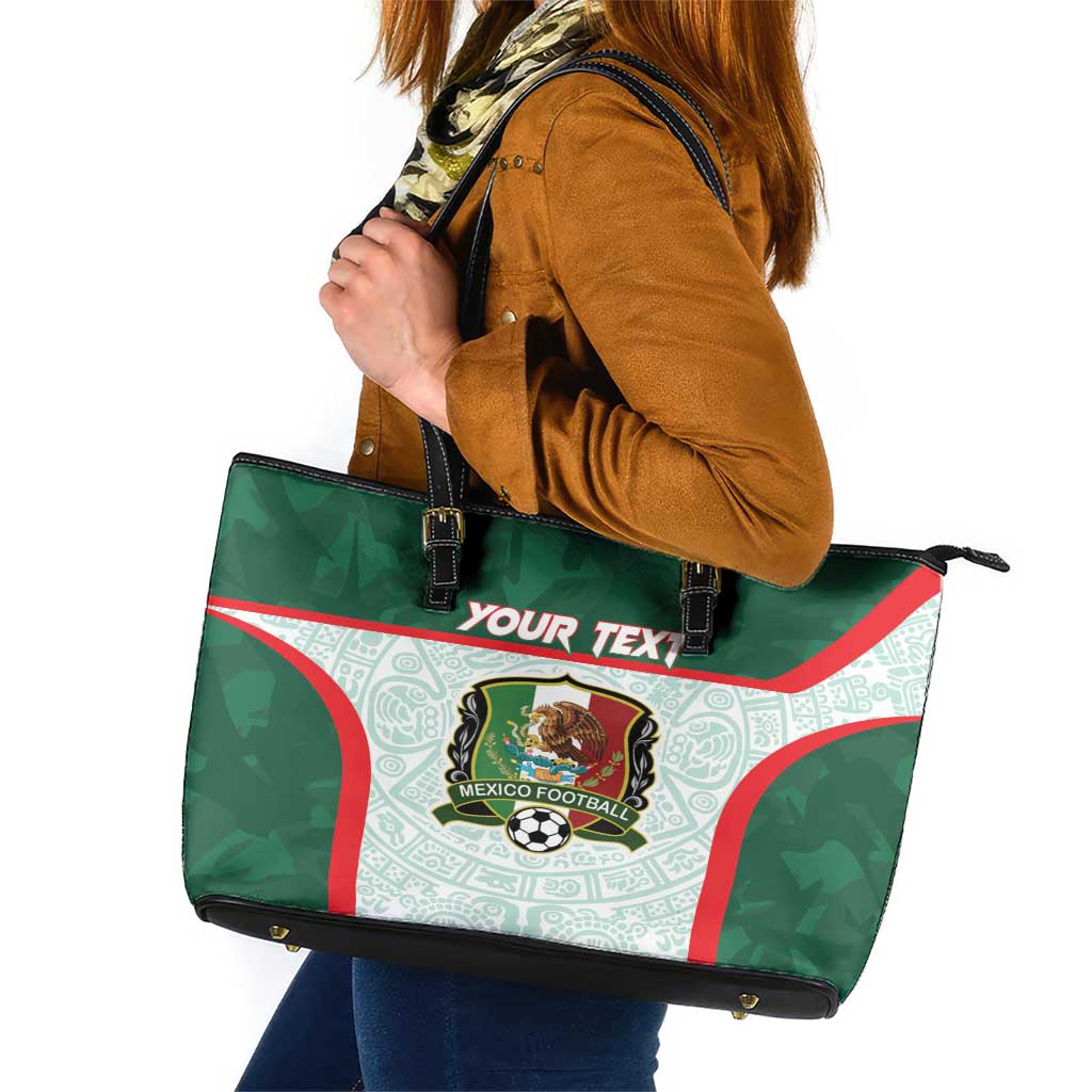 Custom Mexico Football Leather Tote Bag Aztec Pattern - Wonder Print Shop