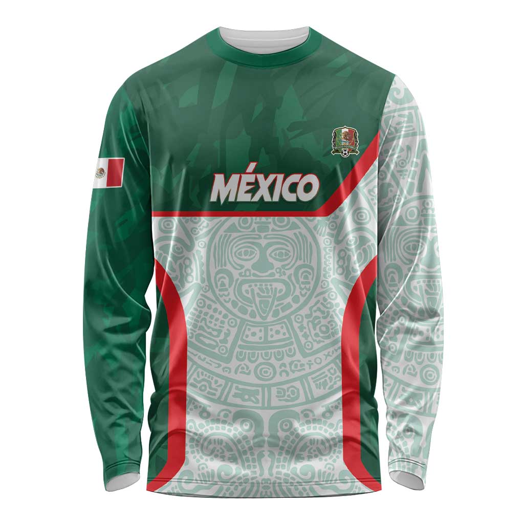 Custom Mexico Football Long Sleeve Shirt Aztec Pattern