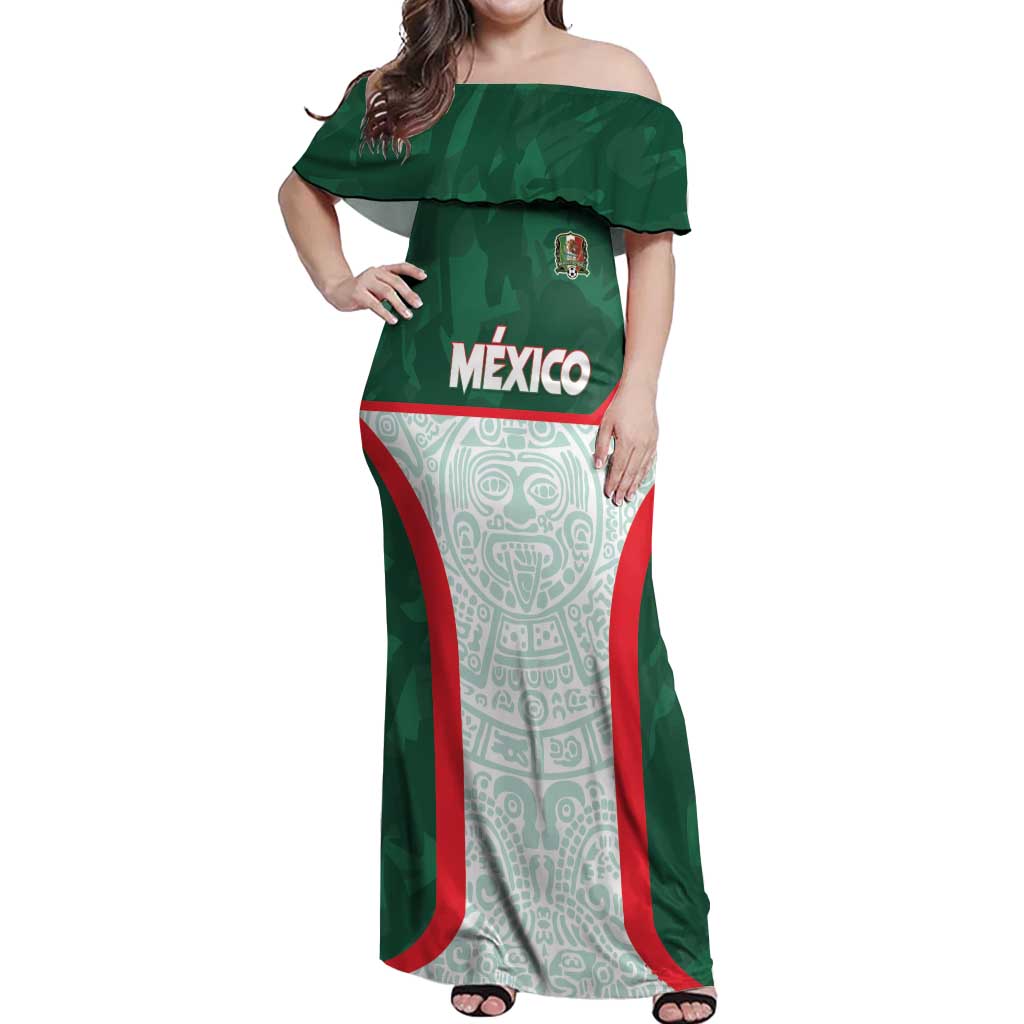 Custom Mexico Football Off Shoulder Maxi Dress Aztec Pattern