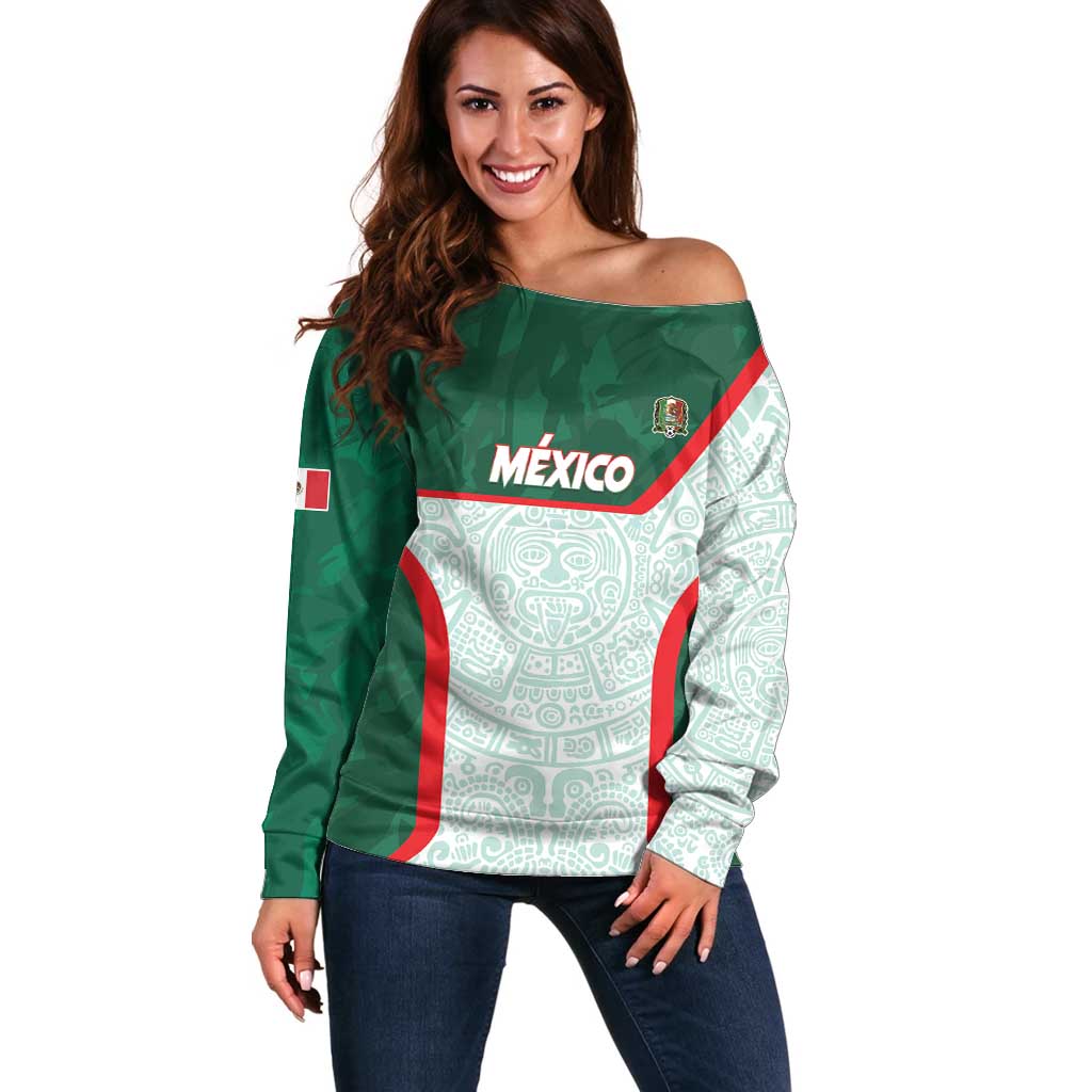 Custom Mexico Football Off Shoulder Sweater Aztec Pattern