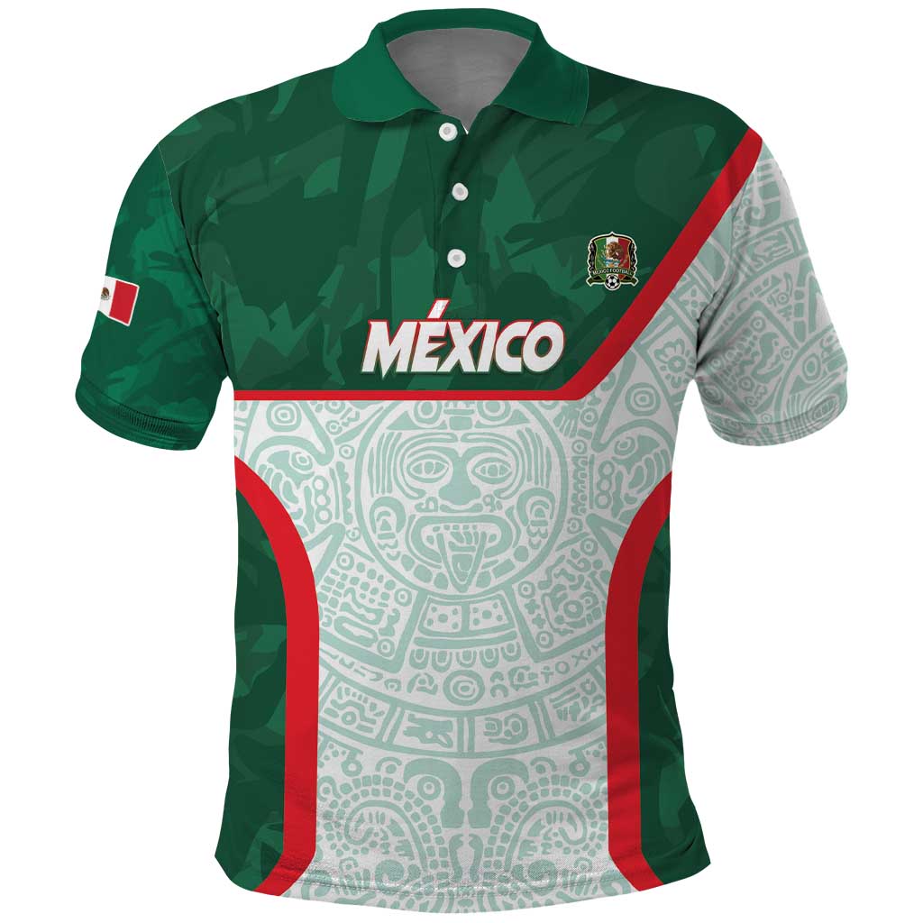 Custom Mexico Football Polo Shirt Aztec Pattern