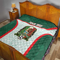 Green and white Mexico football quilt with red border and 'YOUR TEXT' headline