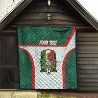 Green quilt with Mexico crest, red trim stripes, and custom 'YOUR TEXT' label