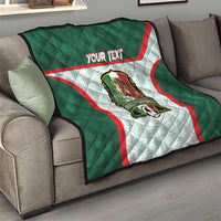 Green Mexico football quilt with red trim, center crest, and 'YOUR TEXT' lettering