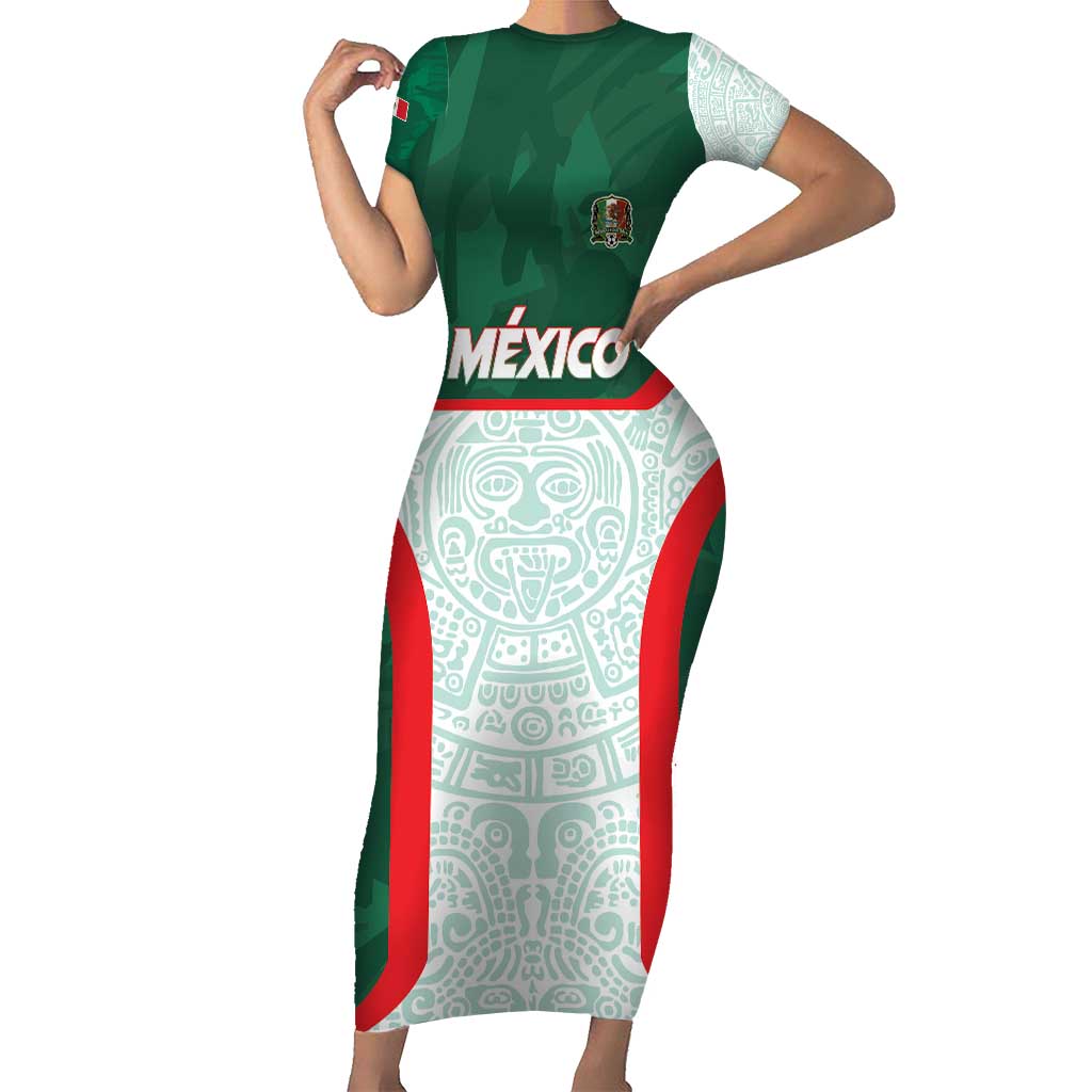 Custom Mexico Football Short Sleeve Bodycon Dress Aztec Pattern