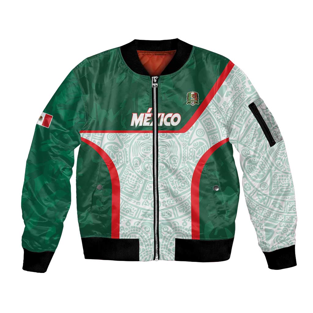 Custom Mexico Football Sleeve Zip Bomber Jacket Aztec Pattern