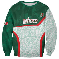 Unisex Mexico football sweatshirt, green and light aztec-style print, crewneck, Mexico text