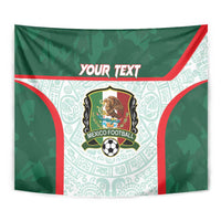 Green Mexico football tapestry with crest logo, red side borders, and 'YOUR TEXT' header