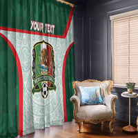 Green window curtain with Mexico football crest, red stripe accents, and custom text