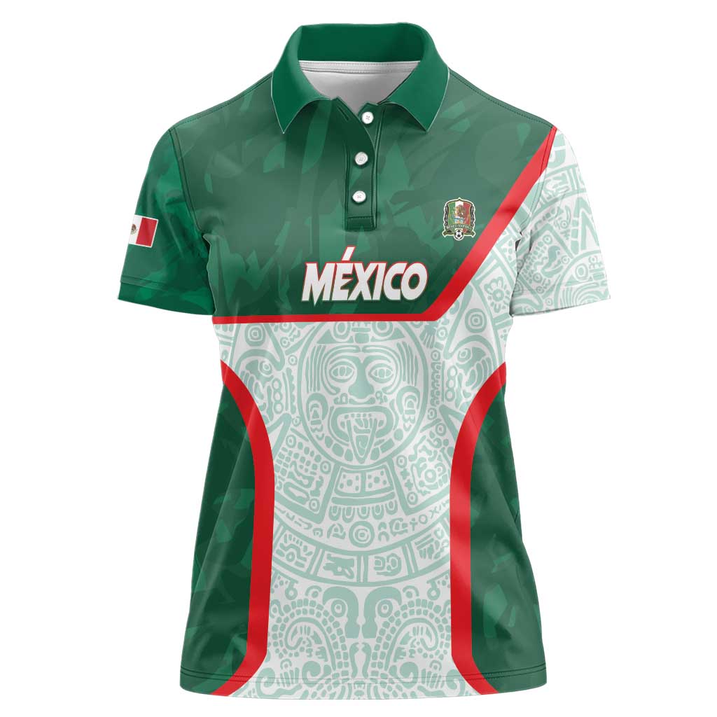 Custom Mexico Football Women Polo Shirt Aztec Pattern