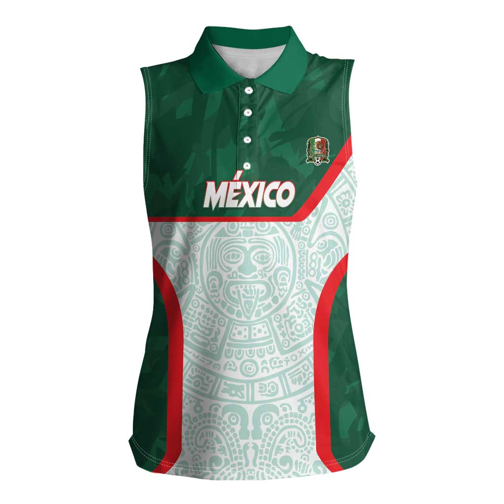 Custom Mexico Football Women Sleeveless Polo Shirt Aztec Pattern