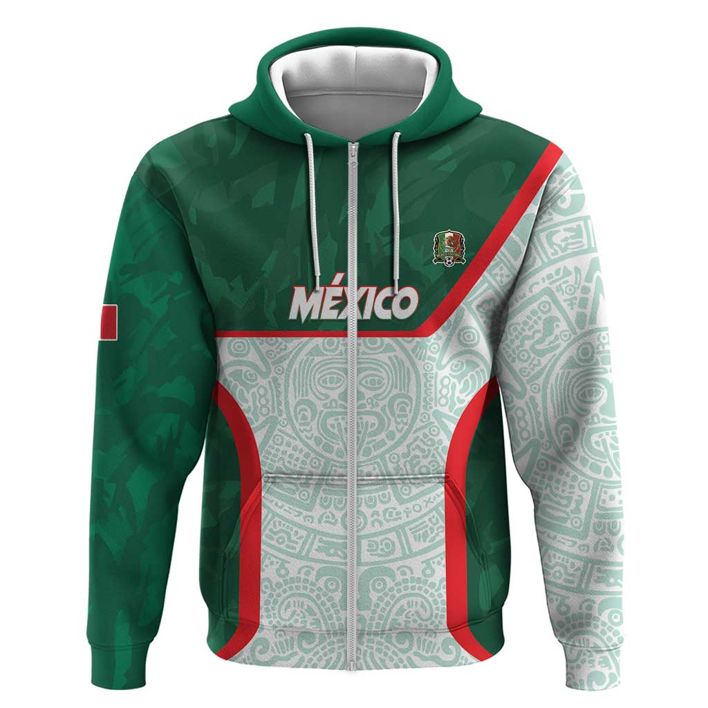 Custom Mexico Football Zip Hoodie Aztec Pattern